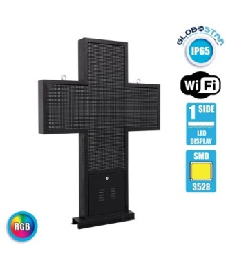 GloboStar® 90347 Κυλιόμενη Ψηφιακή Επιγραφή Σταυρός Φαρμακείου P10 LED SMD AC 220-240V με Wi-Fi - Αδιάβροχή IP54 - Μονής Όψης - Μ100 x Π12 x Υ100cm RGBW